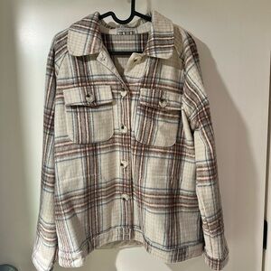 Paper Crane Cream, Brown and Blue Plaid Shirt